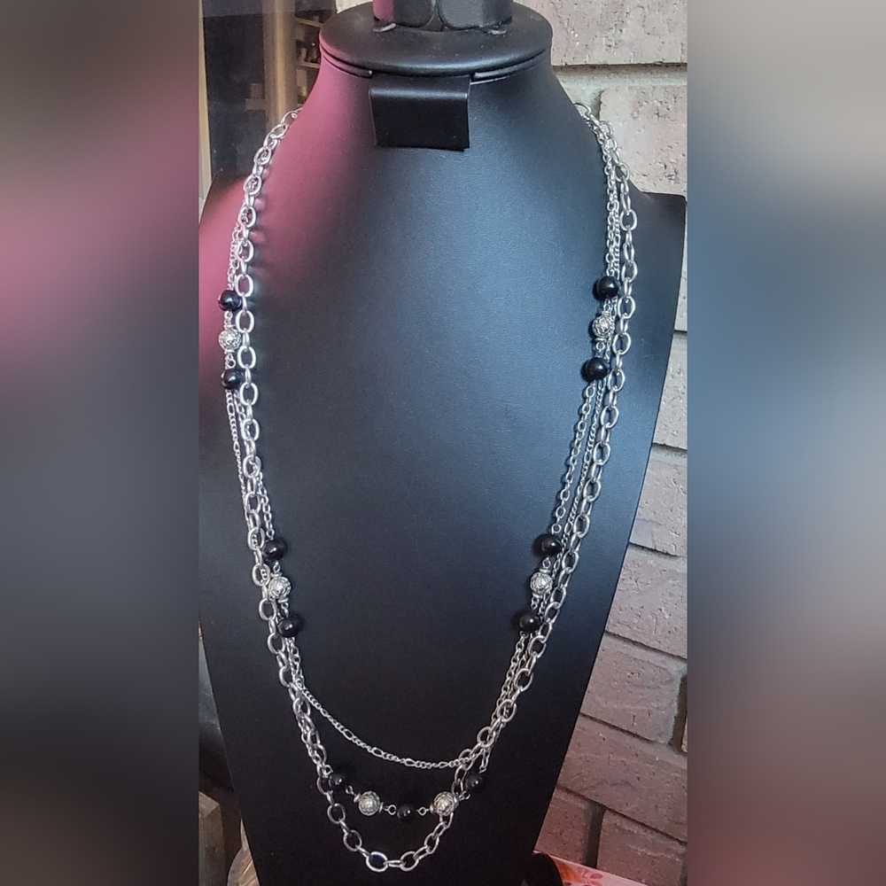 Source Unknown Silver And Black Chain Necklace - image 1